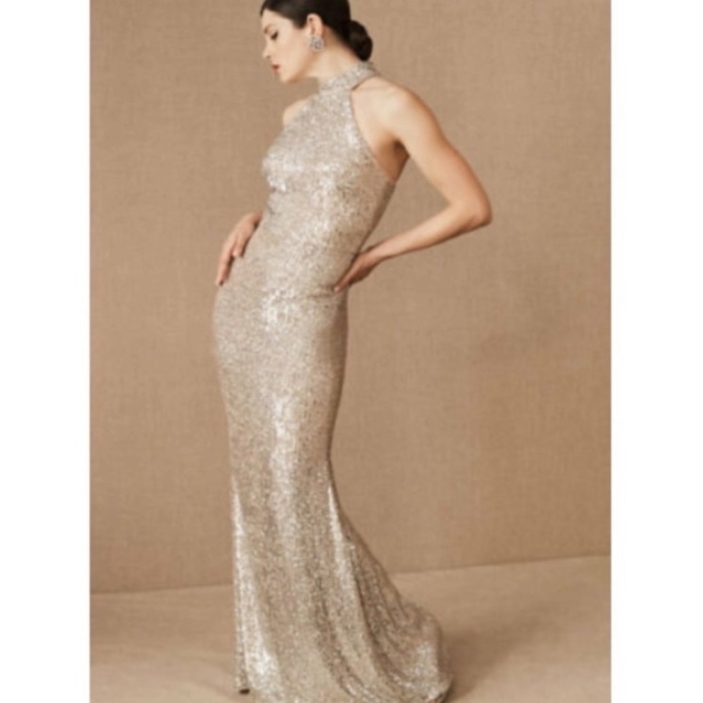 NWT BHLDN Conroy Sequin Halter Maxi Dress in Silver Gold size 4